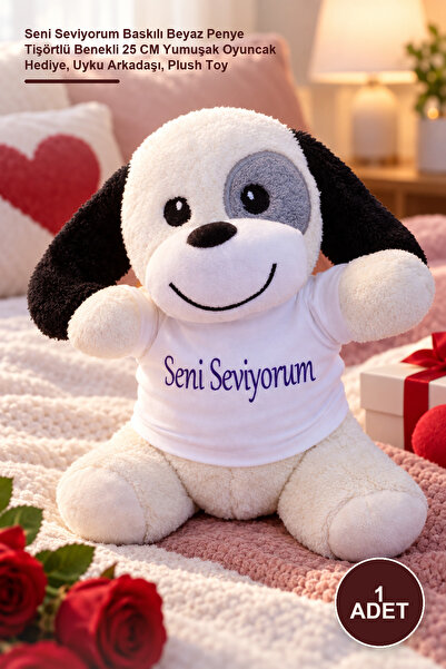 Yenilig 1 Piece Plush Dog - I Love You Printed White Combed Cotton T-Shirt Sp...