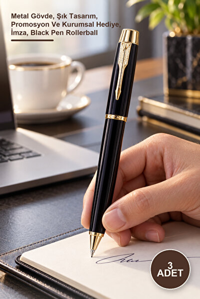 Yenilig 3 Pieces Metal Black Rollerball Pen – Metal Body, Stylish Design, Pro...