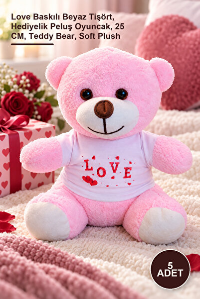 Yenilig 5 Pieces of Love T-Shirt Pink Plush Teddy Bear – White T-Shirt with L...