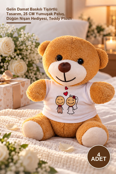 Yenilig 4 Pieces Plush Teddy Bear – Bride and Groom Printed T-Shirt Design, 2...