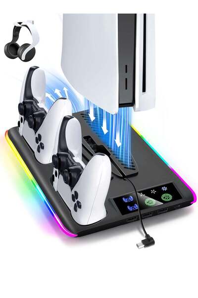 EVEREEN حامل تبريد لجهاز PS5 مع شاحن مزدوج للتحكم، مروحة RGB، منفذ USB متعدد،...