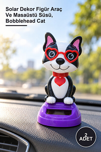 2 Adet Güneş Enerjili Solar Sallanan Gözlüklü Kedi – Solar Dekor Figür Araç Ve Masaüstü Süsü, Bobblehead Cat