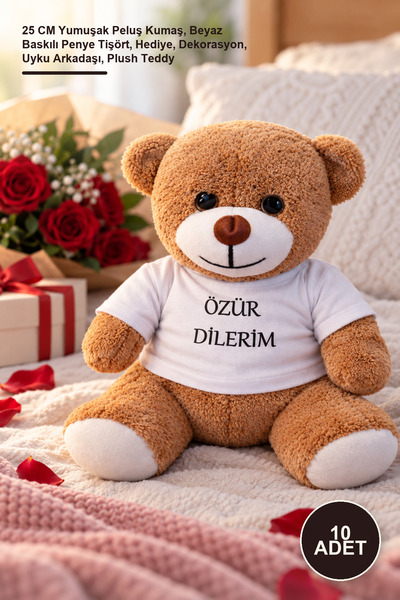 Yenilig 10 Pieces I'M Sorry Plush Teddy Bear - 25 cm Soft Plush Fabric, White...