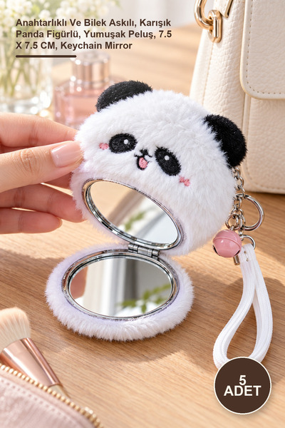 Yenilig 5 Cute Panda Plush Pocket Mirrors – with Keychain and Wrist Strap, As...