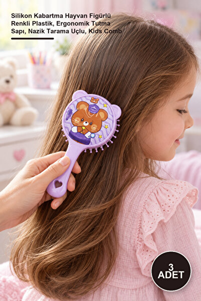 Yenilig 3 Pieces Children's Hair Combs – Colorful Plastic with Silicone Embos...