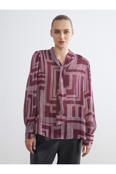 LC Waikiki Shawl Collar Patterned Chiffon Blouse