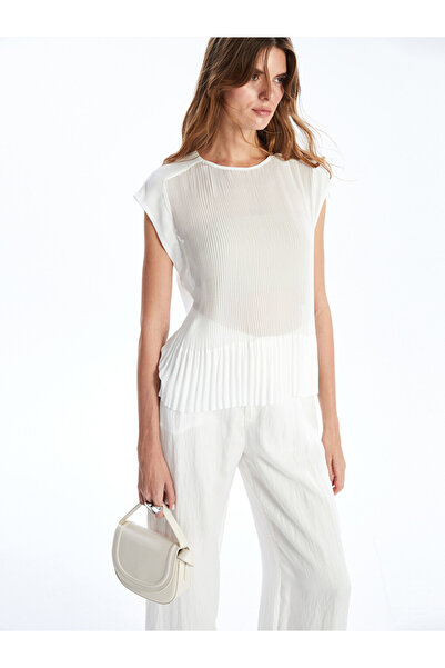 LC Waikiki Crew Neck Pleated Chiffon Blouse for Women