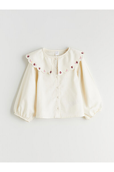 LC Waikiki Peter Pan Collar Embroidered Shirt for Girls