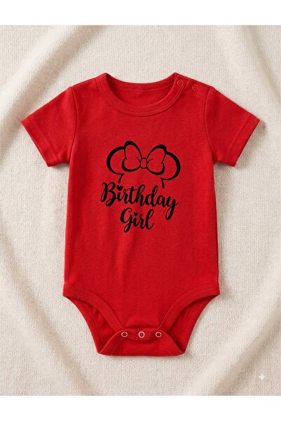 venüsdijital بدلة أطفال حمراء مطبوعة عليها عبارة Birthday Girl Minnie