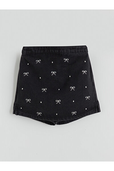 LC Waikiki Bow Embroidered Denim Skort for Girls