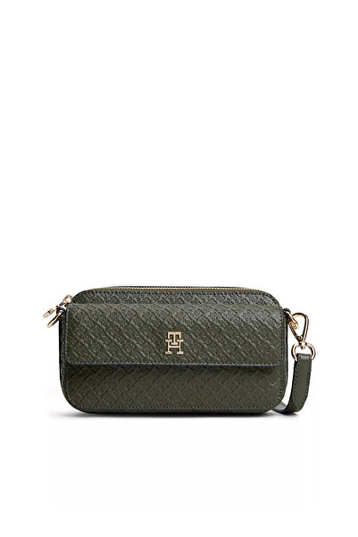Tommy Hilfiger Women's Logo Embossed Green Shoulder Bag with Removable Should...