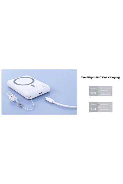 CHOETECH Ultra-Thin Magnetic Wireless Power Bank 10000mAh, MagSafe-Compatible Charger for iPhone, White B862