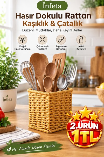 İnfeta Square Wicker Textured Plastic Rattan Multi-Purpose Organizer with Spo...