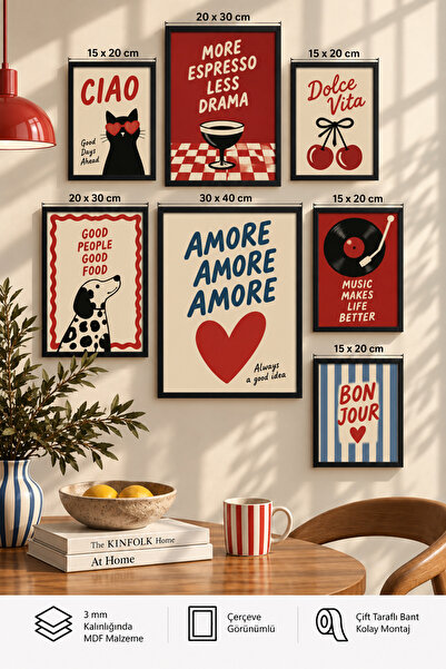UNT 7'li Çerçeve Görünümlü Modern Tablo Seti | Retro & Pop Art |Salon, Ofis, ...
