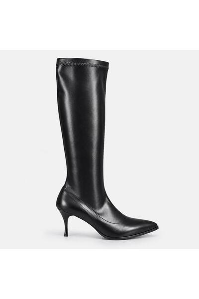 37Numara Large Size Women's Stretch Boots 42-43-44-Black Genuine Leather