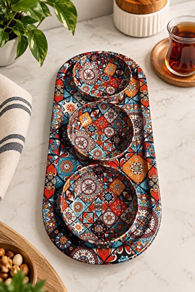 EGESTA Authentic Patterned 4-Piece Presentation Set - 3-Piece Snack Bowl, Sau...