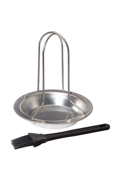 Grillpro Chicken Roaster & Brush (18 x 22 x 5 cm, Set of 2, Black & Silver)