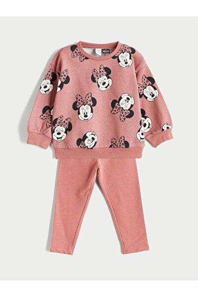 LC Waikiki Minnie Mouse Printed Sweatshirt and Leggings 2-Piece Set for Girls