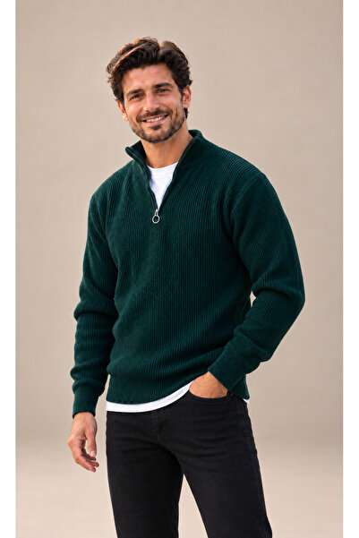 FAVORİST Men's Regular Fit Half-Zip Knitwear Sweater Kpln