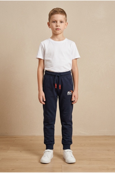 OEM Pantaloni sport pentru baieti, cu snur in talie, mansete elastice si impr...