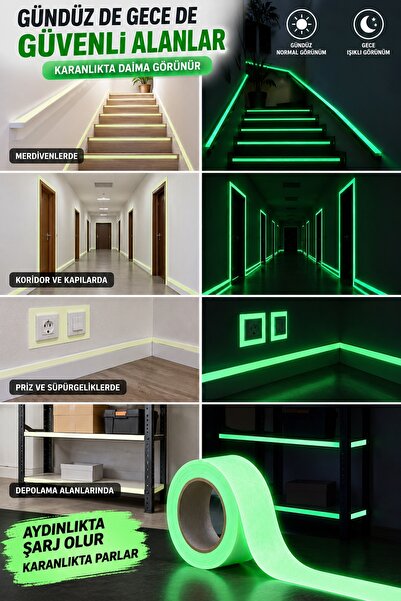 İnfeta 4 Meters of Phosphorescent Green Strip Tape, Adhesive Safety Tape That...