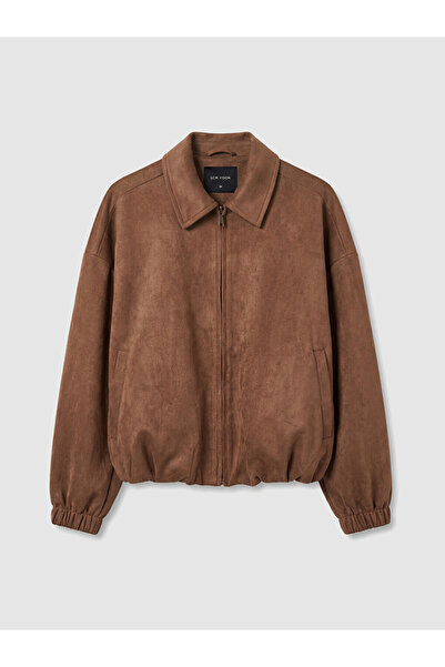 LC Waikiki Faux Suede Women's Jacket with Shirt Collar