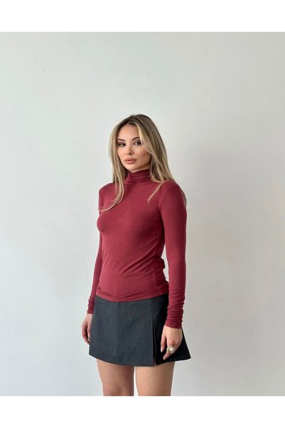Noravelle Women's Turtleneck Ultra Light Modal Cashmere Textured Blouse