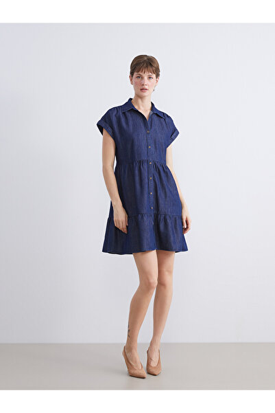 LC Waikiki Layered Mini Denim Dress with Collar