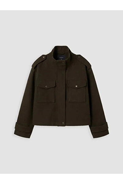 LC Waikiki LCW Vision Haki Dik Yaka Oversize Kadın Kaşe Ceket