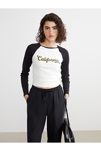 LC Waikiki Crew Neck California Printed Crop Top