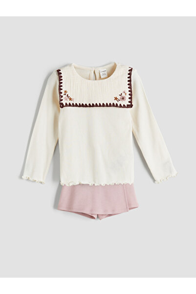 LC Waikiki Blouse and Skort 2 Pack for Girls with Floral Embroidery