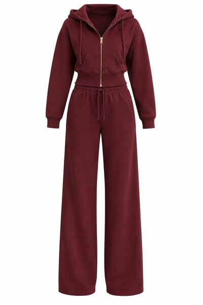 Laluvia Mürdüm Kapüşonlu Fermuarlı Basic Fitilli Takım - 2y51232