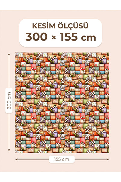 FabricMarket قماش ساتان قطني 100% - 300×155 سم - بنمط زهرة اللؤلؤ، بألوان برتقالية وخضراء وباستيل
