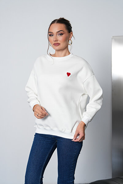 Mega Life Basic Sweatshirt with Heart Embroidery Detail