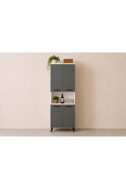 Vivense LİSTRA 4 KAPAKLI ÇOK AMAÇLI DOLAP, ANTRASİT BEYAZ, 170,8 CM