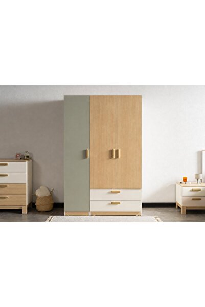 Vivense MOKİDO ÇEKMECELİ GARDIROP, 3 KAPAKLI, MEŞE YEŞİL