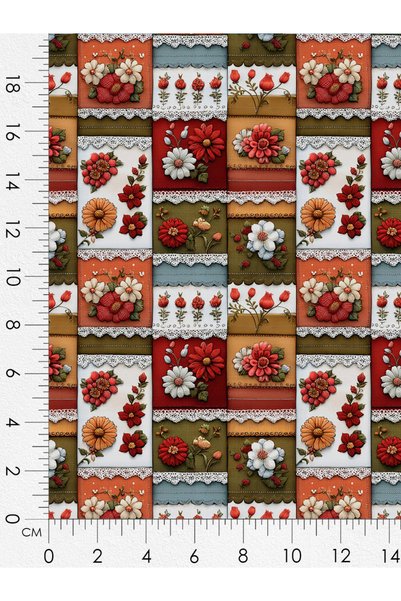 FabricMarket قماش ساتان قطني 100% - 300×155 سم - بنمط زهور، بألوان أحمر وأخضر وبيج