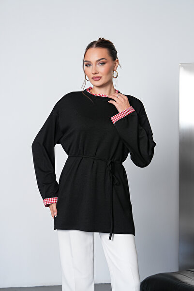 Mega Life Oysho Tunic with Plaid Trim on the Collar and Sleeves