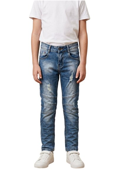 OEM Blugi casual pentru baieti, cu aspect prespalat si rupturi discrete, HZ-6361