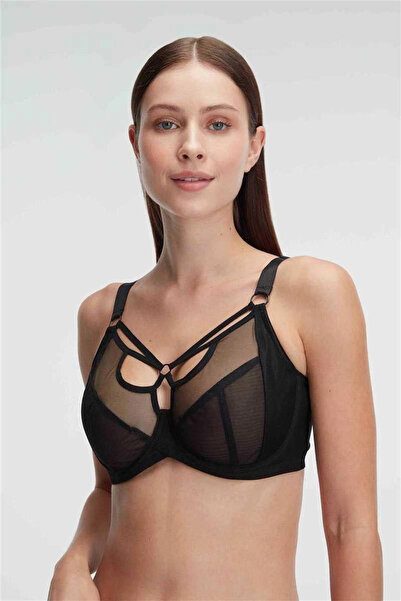 GeeS Global Tulle Underwire Non-Padded Collar Detailed Gathering and Minimizi...