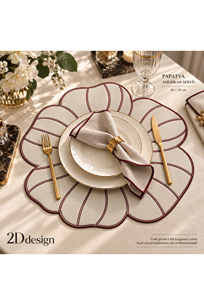 2Ddesign 6 Adet Papatya Nakışlı Deri Supla-Kolay Temizlenebilir Amerikan Servis