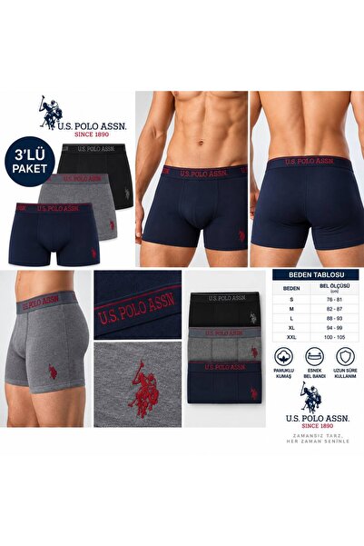U.S. Polo Assn. Men's 3-Piece Anthracite-Navy Blue-Black Boxers (Boxed)