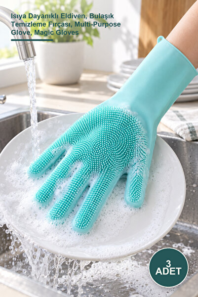 Yenilig 3 Pieces of Silicone Heat-Resistant Multi-Purpose Dishwashing Gloves ...