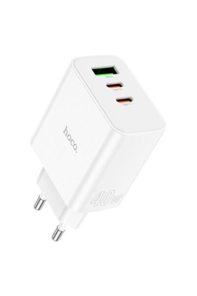 Hoco Φορτιστής Δικτύου C 126 A, 40 W, 2 x USB-C, 1 x USB-A, PD, QC 3.0 - Λευκό