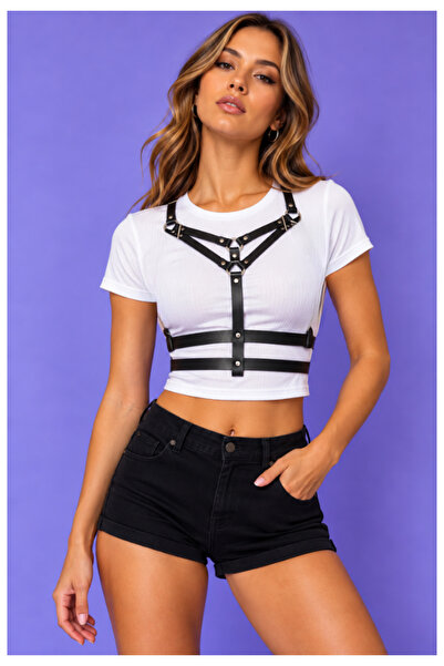 Good Miss Kadın Siyah Suni Deri Harness – Ayarlanabilir Göğüs ve Bel Detaylı Şık Vücut Aksesuarı