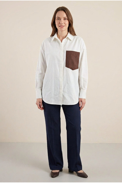 Sierra otantik Women's Ecru Cotton Blend Oversize Shirt with Back Embroidery ...