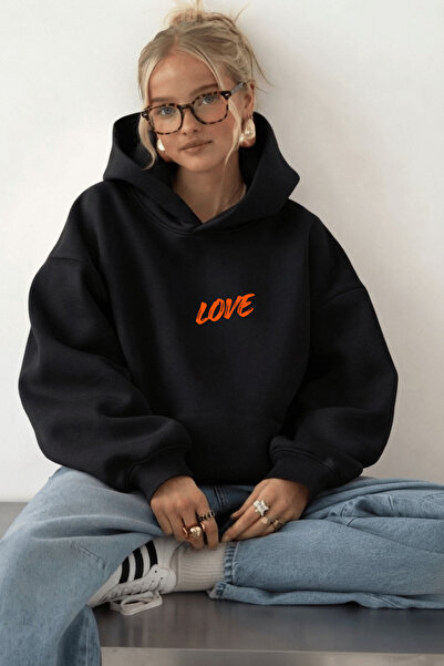 K KOZZ STYLE Women's Love Special Printed Cotton Oversize Hooded Sweatshirt B...