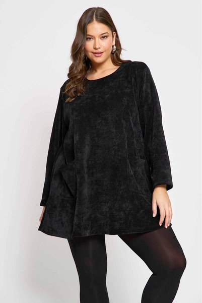 Jucita Μεγάλα Μεγέθη -Φόρεμα Κοτλέ Kristalia Μαύρο- Plus Size