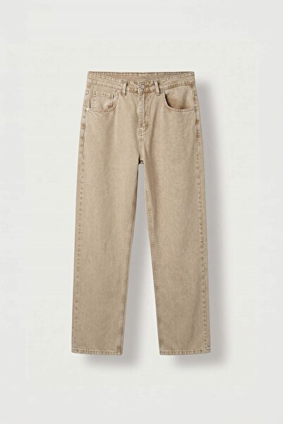ablukaonline Erkek Baggy Fit Yıkamalı Jean Pantolon Bej