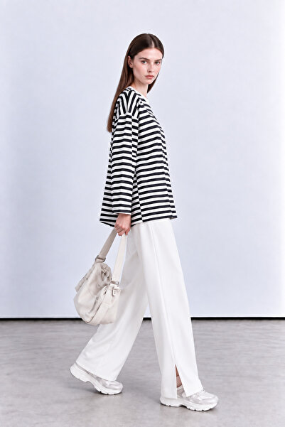 WHITE DESIGN çizgili oversize sweatshirt tunik